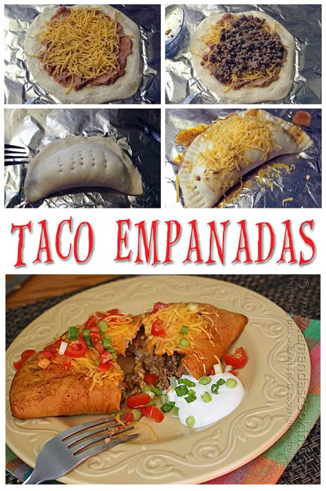 Taco Empanadas from Amanda's Cookin' Taco Empanadas, Empanada Recipes, Mexican Meals, Meat Pies, Halloween Parade, Hot Pockets, Mexican Foods, Empanadas Recipe, Street Tacos