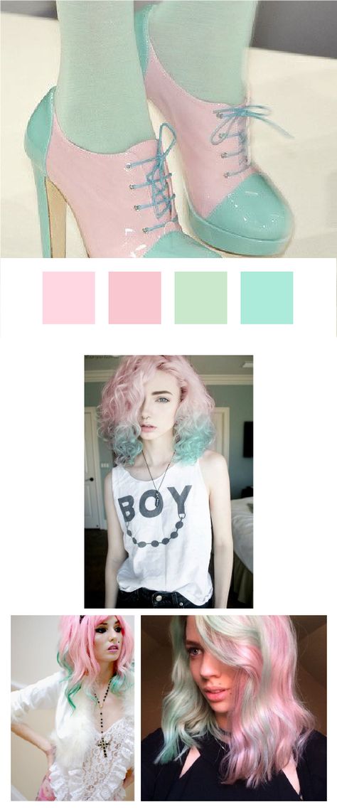 Mint Green And Pink Hair, Mint And Pink Hair, Pastel Pink And Green Hair, Pink And Mint Hair, Cool Toned Pink Hair, Pink And Green Hair, Bard Character, Dusty Rose Hair, Green Hair Color