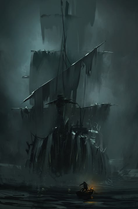 Old Ship, The Ocean, At Night, Floating, Ghost, Water