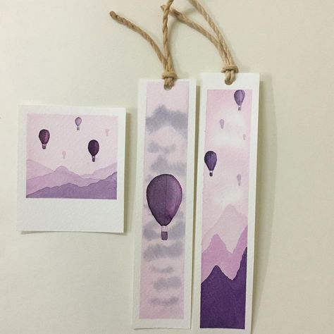 Hot Air Balloon Bookmark, Watercolor Paint Bookmark, Bookmarks Watercolor Easy, Easy Painted Bookmarks, Easy Bookmarks Painting, Bookmark Watercolor Painting, Watercolor Art Ideas Sketchbooks, Watercolor Paintings Bookmarks, Book Mark Watercolor