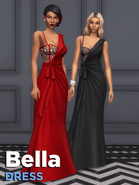 Sims 4 Bella Dress Sims4 Formal Dress, Sims 4 Prom Dress Cc Maxis Match, Sims 4 Formal Dress Cc, Sims 4 Formal Dress, Sims 4 Formal, 2000s Dress, Cc Shopping, 1950s Party Dresses, Cc Clothes