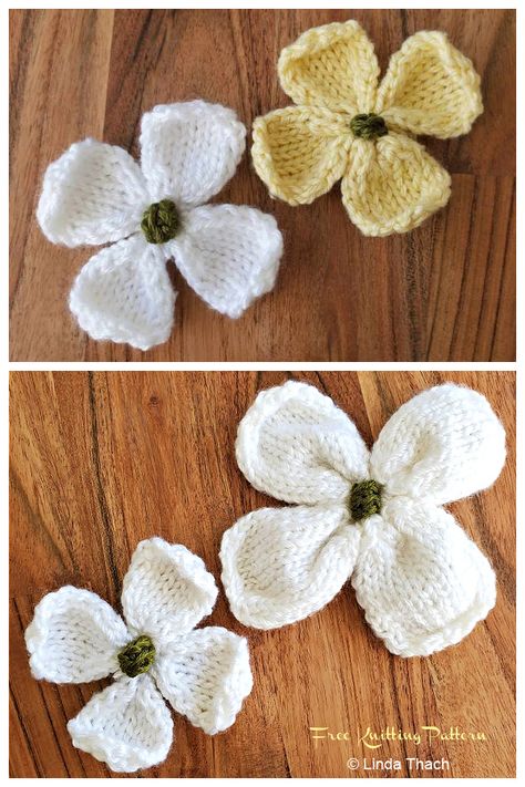 Free Knitted Flower Patterns, Knitted Flowers Free, Knitted Poppies, Knitted Flower Pattern, Knit Flowers, Kids Knitting, Kids Knitting Patterns, Knitting Patterns Free Sweater, Dogwood Blossoms