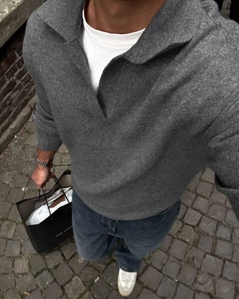 grey pullover white tshirt mens fashion style photo Grey Pullover Outfit Men, Street Classy Outfit Men, Grey Sweater Outfit Men, Grey Sweater Outfit Mens, Grey Shirt Outfit Men, Grey Knit Sweater Outfit, Cashmere Sweater Outfit Men, Grey Pullover Outfit, Aaron Core