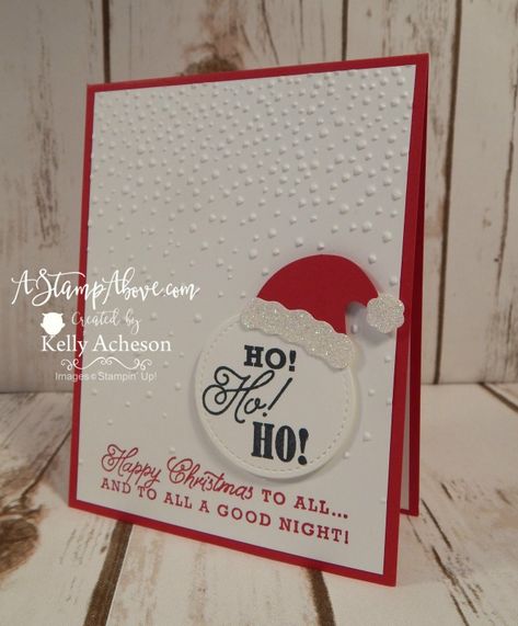 Santa Hat Greeting Stampin Up Santa Hat Punch, Jolly Friends Stampin Up Cards, Santa Hat Christmas Card, Scrapbook Stamping, Papercraft Christmas Cards, Paper Crafting Ideas, Santa Cards, Card Catalog, Make Your Own Card