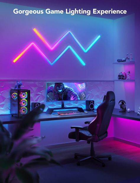 LED light bar for gaming setup Bedroom Wall Lamps Bedside Tables, Wall Lamps Diy, Unique Wall Lights, Light Panels, Smart Lights, Wall Lamps Bedroom, Led Light Bar, Color Changing Lights, Google Assistant