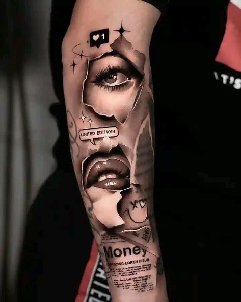 I will draw and create stunning and realistic tattoo design Masking Tattoo Ideas, Beautiful Eye Tattoo, Tattoos With Eyes In Them, Tattoo Collage Ideas, Realistic Tattoo Sleeve Women, Face Tats For Women, Tattoo Of Lips, Arm Tattoo Girl, Girlfriend Eyes Tattoo