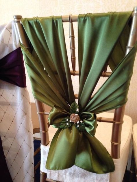 Sash Ideas, Wedding Chair Sashes, Jade Wedding, Green Event, Catering Buffet, Chair Bows, Bridal Expo, Chair Ties, Wedding Chair Decorations