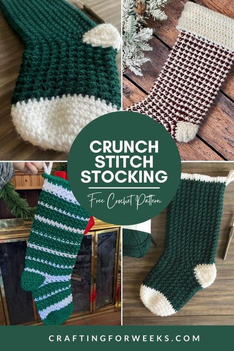 How to Crochet a Classic Christmas Stocking - Crafting for Weeks Small Crocheted Christmas Stocking, Convert Knitting Pattern To Crochet, How To Crochet Stocking, Diy Crochet Christmas Stocking, Crochet Stocking With Name, How To Crochet A Stocking, Free Crochet Stocking Pattern, Stocking Crochet Pattern Free, Crochet Christmas Stockings Free Pattern