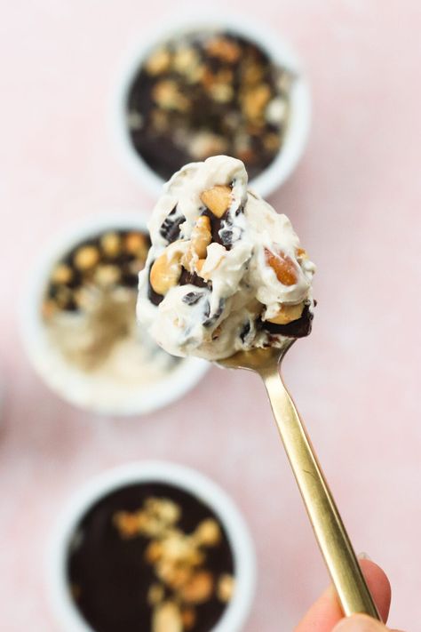 Peanut Butter & Greek Yogurt Cups with Magic Chocolate Shell - Lindsay Pleskot, RD Peanut Butter Greek Yogurt, Almond Fudge, Greek Yogurt And Peanut Butter, Chocolate Greek Yogurt, Magic Chocolate, Yogurt Cup, Magic Shell, Chocolate Shells, Nut Butters