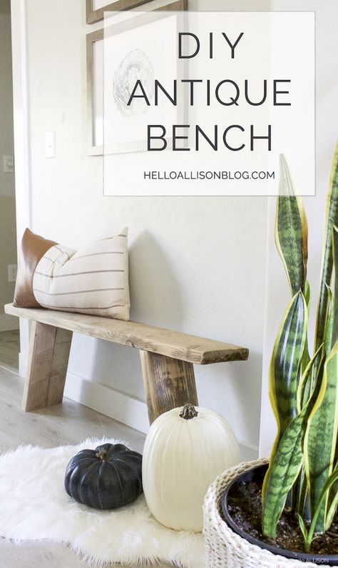 Small Wooden Benches Rustic, Narrow Bench Bedroom, Diy Small Bench Seat, Diy Vintage Bench, Diy Narrow Bench, Diy Rustic Wood Bench, Diy Wooden Benches, Diy Entry Bench, Small Hallway Bench