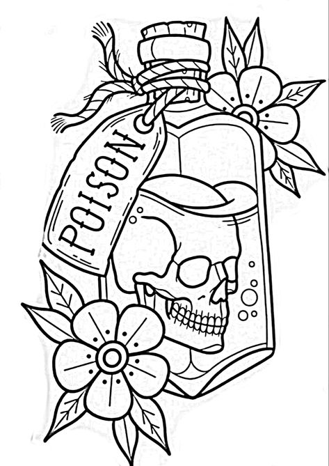 Printable Tattoo Designs Stencil, Cool Traditional Tattoos, Unique Tattoo Stencils, Tattoo Coloring Pages, Tato Realis, Traditional Skull, Traditional Tattoo Stencils, Tattoo Sketchbook, Printable Tattoos