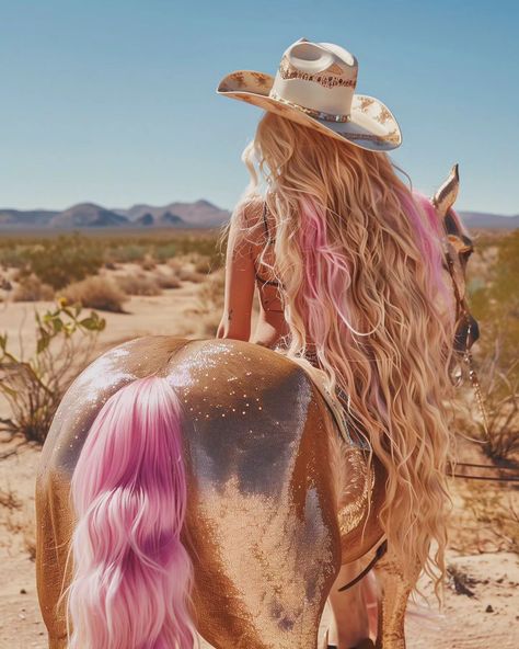 Pink Horse Aesthetic, Pretty Woman Aesthetic, Barbie Horse, Aesthetic Paintings, Pink Horse, Rodeo Events, Woman Aesthetic, Pink Desert, Dream Horse