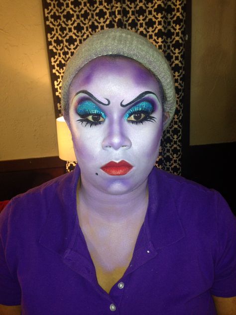 Disney Ursula Halloween makeup Ursula Inspired Nails, Melissa Mccarthy Ursula, Ursala Makeup, Ursula Makeup Look, Ursula Makeup Halloween, Yzma Makeup, Ursula Costume Makeup, Ursula Wig, Halloween Campsite