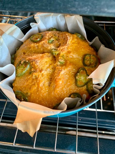 Dutch Oven Jalapeño Cheddar Bread - Chand's Kitchen Jalapeño Bread, Staub Dutch Oven, Cheddar Bread, Bread Without Yeast, Tandoori Paneer, Herb Bread, Spinach Ricotta, Jalapeno Cheddar, Salad Sauce