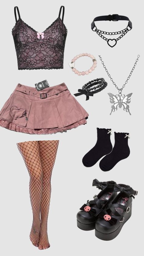 Pink Goth Outfit Pink Goth Aesthetic Outfits, Pink Goth Outfits, Pastel Grunge Outfits, Pink Goth Aesthetic, Goth Outfits Aesthetic, Pink Goth, Goth Outfit, Goth Aesthetic, Gothic Outfits