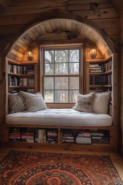 Aesthetic Interior Design Apartment, Nook Bedroom Ideas Small Rooms, Cute Unique Room Decor, Vintage Reading Nook Cozy Corner, Tiny Home Reading Nook, Rustic Book Nook, Rome Bedrooms, Reading Nook Cabin, Office Nook In Closet