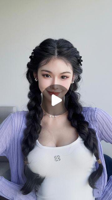 Fiona Xue on Instagram: "want to have a super cute look？ Highly recommend this twin braids hack You will love🫶🏻" Hair Styles For Long Hair Videos, Cute 2 Braids Hairstyles, Asian Braids Hairstyles, Twin Braids Hairstyles, French Braid Hack, Double Braid Hairstyles, 2 Braids Hairstyles, Braid Hack, Double Braids