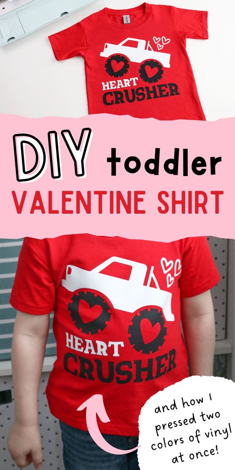 DIY monster truck valentine shirt for toddlers Diy Valentines Shirts For Kids, Diy Valentines Shirt, Truck Valentines Boxes, Conversation Heart Crafts, Monster Truck Valentine Box, Valentines Shirts For Kids, Diy Love Notes, Toddler Boy Valentine Shirt, Monster Truck Valentines