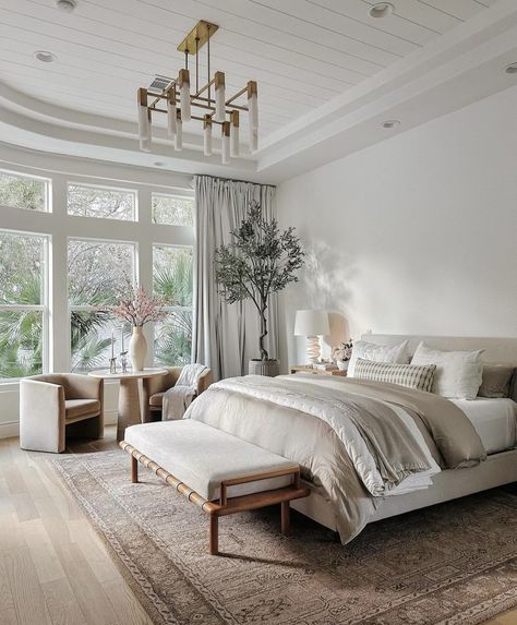 As seen in Jill Higginson's Stunning Primary Suite Travertine Dining Table, Monochromatic Palette, Wall Art Ideas, Small Bedroom Designs, Kitchen Transformation, Wood Tones, Dreamy Bedrooms, Curved Lines, Entry Table