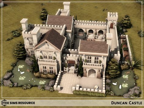 The Sims Resource - Duncan Castle Sims 4 Castle Layout, French Mansion Floor Plan, Sims 4 Castle Build, Sims Castle, Sims 4 Castle, Sims4 Inspiration, Sims Exterior, Minecraft Hus, Bloxburg Castle