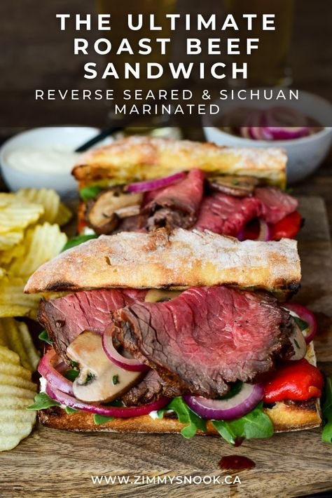 The Ultimate Roast Beef Sandwich – Reverse seared & Sichuan marinated! 
An overnight marinade, combined with low and slow cooking will turn any roast into rave worthy meal. 

#grilledroastbeef #beefrecipes #grillrecipes #beefsandwich @ontariobeef Chicken Drumstick Recipes Crockpot, Grilled Roast Beef, Meat Lovers Recipes, Roast Beef Sandwich Recipes, Best Roast Beef, Roast Beef Sandwich, Healthy Superbowl Snacks, Best Beef Recipes, Veal Recipes