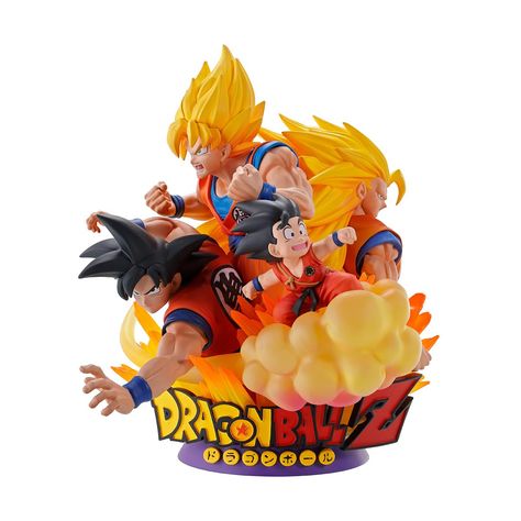 PRICES MAY VARY. Sitting at approx. 5" tall, this petite diorama features Goku, from the Dragon Ball Z, in various forms though out the years From Kid Goku flying on the Nimbus cloud, to Super Saiyan 3 form Only product with affixed official Bandai Namco label has been thoroughly tested for safety and meets all North American consumer product safety regulations and entitles the purchaser to product support assistance Dragon Ball Z Centerpieces, Goku Transformations, Super Saiyan 3, Kid Goku, Disney Dragon, Chibi Moon, Rurouni Kenshin, Sailor Mercury, Naruto Kakashi