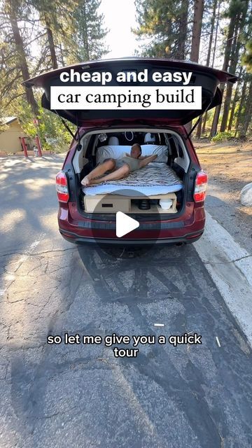 Camper Car Ideas, Estate Car Camping, Small Car Camping Ideas, Dodge Journey Camping, Car Camping Tips, Forester Car Camping, Car Camping Bed Ideas, Car Camping Build Out, Toyota Sequoia Camping