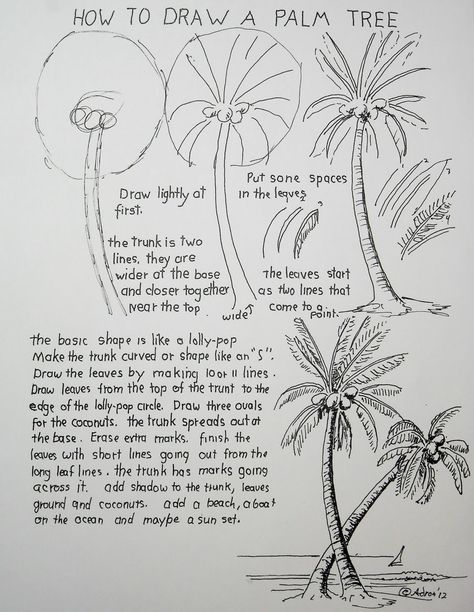 Draw A Palm Tree, Palm Tree Crafts, Palm Tree Drawing, Tree Sketches, Art Worksheets, Arte Inspo, Tree Drawing, Art Instructions, Drawing Lessons