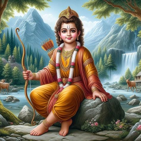 Lord Ram Image, Little Kanha Ji Images, Shree Ram Images, Ram Ji Photo, Animals With Horns, Childhood Images, Rama Image, Ram Image, Oil Painting Background