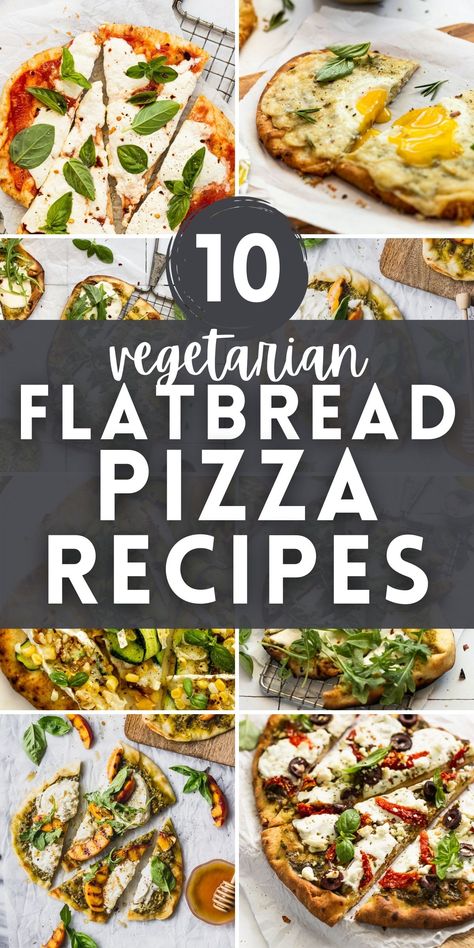 When you're craving pizza but need an easy and quick dinner, make one of these homemade flatbread pizza recipes! Use store-bought or homemade naan flatbread, add your toppings, and bake. In 15-minutes you will have a delicious meal or appetizer ready to devour. They're all vegetarian recipes and can be easily made gluten-free using a gluten-free flatbread! What To Eat With Flatbread, Feta Flatbread Pizza, Vegetarian Flatbread Recipes, Flatbread Dinner, Easy Flatbread Pizza Recipes, Vegetarian Pizza Toppings, Homemade Flatbread Pizza, Vegetarian Flatbread, Easy Flatbread Pizza