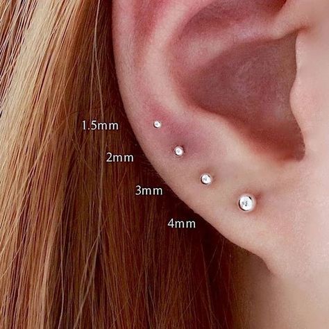 Baby Ear Piercing, 3 Ear Piercings, Jewellery Wishlist, Ear Piercings Chart, Multiple Earrings, Ball Stud Earrings, Minimalist Earrings Studs, Minimalist Studs, Dainty Studs