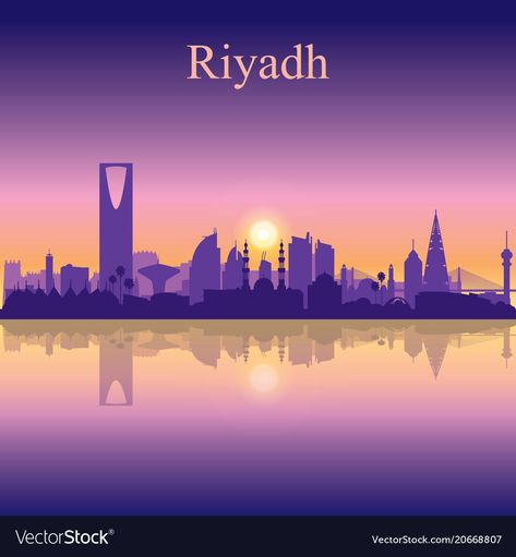 Riyadh Illustration, Riyadh City, Travel Advertising Design, Travel Advertising, Graphic Design Infographic, Design Infographic, City Silhouette, City Sky, Sunset Background