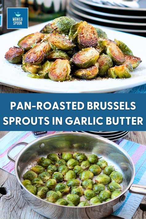 Buttery, nutty, garlicky, and deliciously good are these amazing Pan-Roasted Brussels Sprouts in Garlic Butter. A perfect side dish for Thanksgiving or Christmas or great to nibble on its own. Tried, tested and won’t disappoint! Cook Brussel Sprouts, Side Dish For Thanksgiving, Cooking Brussel Sprouts, Healthy High Protein Meals, Side Dishes Recipes, Christmas Food Dinner, Roasted Brussel Sprouts, Vegetarian Recipes Dinner, Thanksgiving Side Dishes