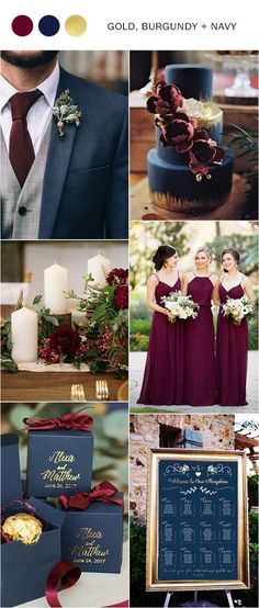 Navy Blue And Gold Wedding, Burgundy Wedding Colors, Wedding Color Scheme, Wedding Burgundy, Burgundy Bridesmaid Dresses Long, Gold Wedding Colors, Burgundy Bridesmaid, Wedding Colors Blue, Burgundy Bridesmaid Dresses