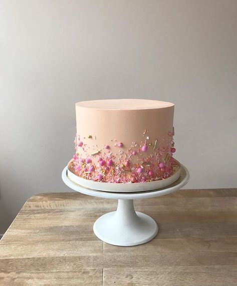 Pink And Gold Buttercream Cake, Simple Pink And Gold Cake, Pretty Pink Cakes Birthdays, Pretty Cakes For Women Birthdays Simple, 40th Birthday Cake For Women Simple, Plain Pink Cake, Modern Birthday Cakes For Women Simple, One Tier Birthday Cake, Simple Birthday Cakes For Women