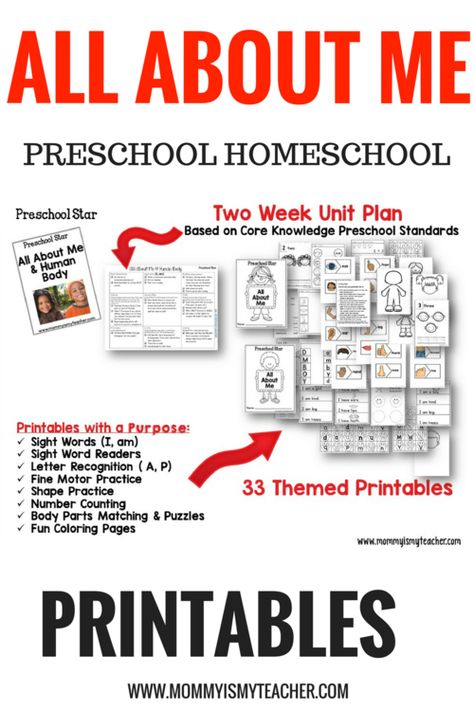 About Me Preschool Activities, All About Me Preschool Activities, Preschool All About Me Activities, Preschool Units Themes, Printable All About Me, Preschool Activities Ideas, Preschool All About Me, All About Me Unit, Preschool Homeschool Curriculum