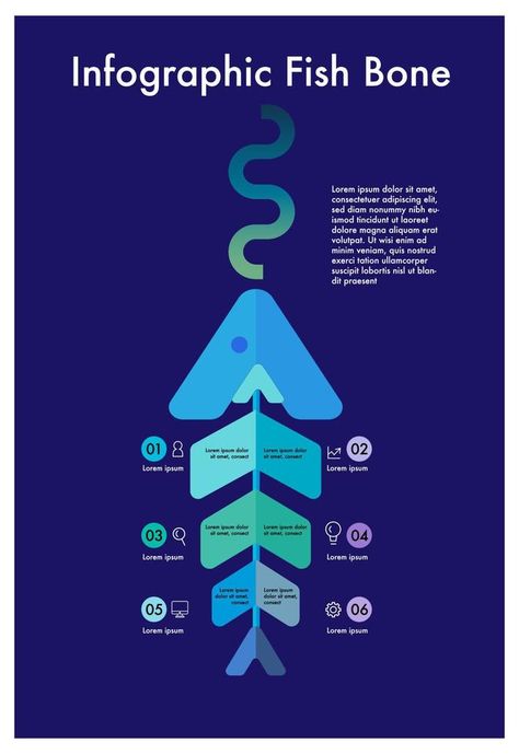 Infographic business fish bone chart to present data, progress, direction Fish Infographic, Infographic Business, Timeline Design, Business Infographic, Fish Shapes, Fish Bone, Social Media Icons, Data Visualization, Design Project