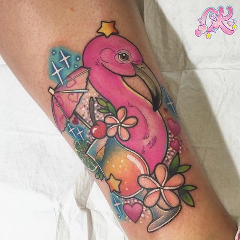 Flamingo holiday party... Did this cutie today for lovely Linn, visiting me from Fiji.. Good luck on your world travels, it was fun hanging out doing this way cute tattoo for you 💕💕 Flamingo Tattoos, Mum Tattoo, Flamingo Tattoo, Arm Tats, Fancy Flamingo, Flamingo Painting, Palm Tree Tattoo, Jewelry Tattoo, Funny Tattoos