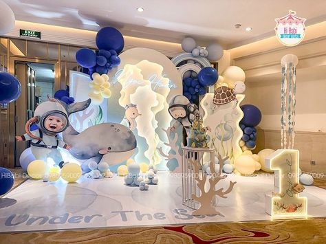 Ocean Decorations Party Sea Theme, Ocean Party Decorations, Sea Birthday Party Decorations, Birthday Theme Decoration, Ocean Birthday Party, Baby Birthday Decorations, Baby Birthday Themes, Ocean Birthday, Birthday Decorations Kids