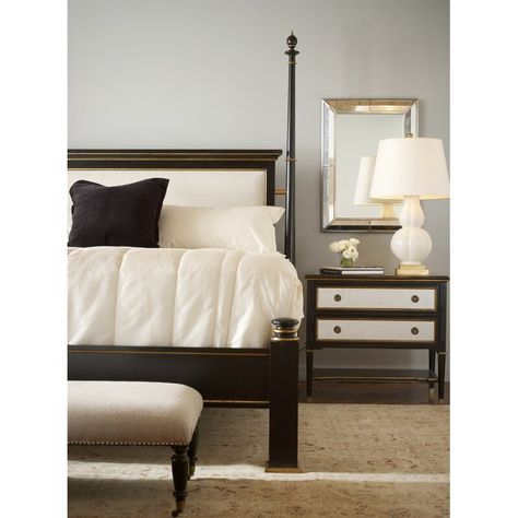 Century Monarch 2 - Drawer Nightstand in Black/Clear/White | Perigold King Poster Bed, Four Poster Bed, Poster Bed, Infinite Possibilities, Century Furniture, Aesthetic Bedroom, King Beds, Luxurious Bedrooms, Wall Decor Bedroom