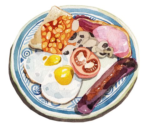 Relevant blog post to be found here: hollyexley.blogspot.com/2012/01/breakfast-food-illustrati... Holly Exley, Watercolor Food Illustration, Full English Breakfast, Watercolor Food, Food Painting, English Breakfast, Illustration Food, Food Illustration, Dinner Recipes For Kids