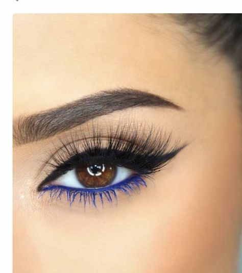 Blue Mascara Looks Brown Eyes, Fun Eyeliner, Eyeliner Brown Eyes, Best Lighting For Makeup, Blue Eyeliner Makeup, Makeup Lights, Eye Pencil Makeup, Evening Eye Makeup, Pro Makeup Artist