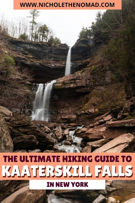 Kaaterskill Falls is easily one of the most beautiful waterfalls in New York! You can hike to a viewing platform above the falls, to the bottom of the first drop, and to the very bottom of the waterfall, giving you many opportunities to view the falls. If you want to visit Kaaterskill Falls, you are in the right place. This guide has everything you need to know about the Kaaterskill Falls hike! New York Hiking, Viewing Platform, Photography Hiking, New York Attractions, United States Photography, Hiking Photography, Travel United States, Photography New York, Autumn In New York