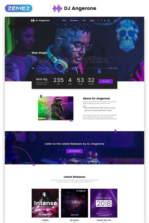 DJ Angerone - Music Multipage Modern HTML Website Template Music Website Design, Festival Website, Dj Website, Restaurant Website Design, Band Website, Music Websites, Music Website, Best Website Design, Html Website