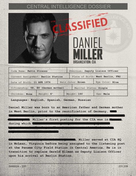 CIA dossier Daniel Miller Police File, Detective Party, Sarah Wayne Callies, Berlin Station, Detective Aesthetic, West Berlin, Reunification, Mystery Games, Police Report