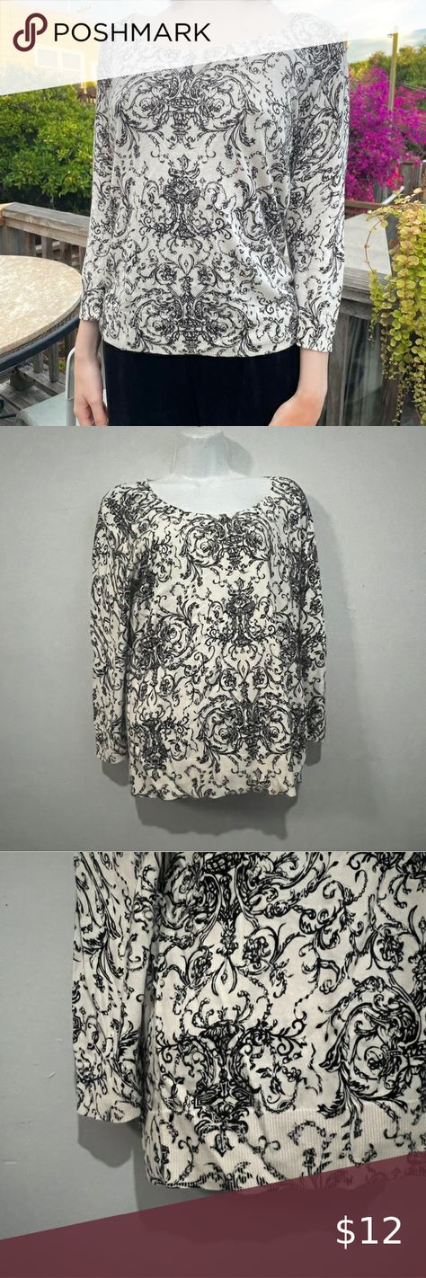 Talbots Paisley Boatneck Long Sleeve Top Blouse Black White Womens Size Large Blouse Black, Black Blouse, Boat Neck, Long Sleeve Top, Long Sleeve Tops, Paisley, Sleeve Top, Womens Sizes, Black White