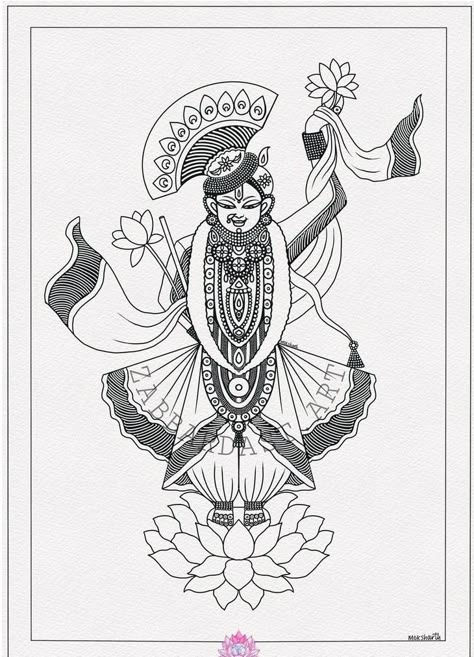 Shrinathji Sketch, Shreenathji Sketch, Pichwai Sketch, Shrinathji Drawing, Shreenathji Drawing, Pichwai Paintings Outline, Shreenathji Painting Sketch, Pichwai Shreenathji, Fineliner Art