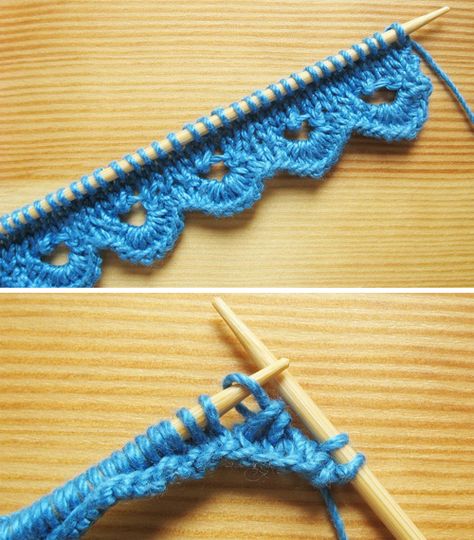 Scalloped Knitting Edge Stitch - Tutorial Crocheted Embellishments, Knitted Edges, Crochet Embellishments, Knitting Stitches Tutorial, Holiday Sewing, Knitting Tips, Knit Stitches, Knit Edge, Stitch Tutorial