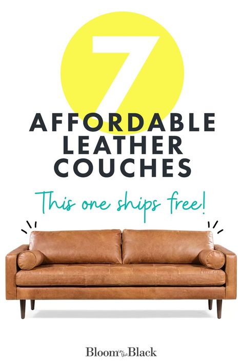 A leather couch can be a huge investment, but there are affordable options! These 7 inexpensive leather sofas and budget friendly and all but one offers free shipping! #leathercouch #livingroom #leathersofa Small Leather Couch, Mcm Sofa, Cognac Leather Sofa, Leather Chair Living Room, Faux Leather Couch, Cheap Couch, Leather Couches, Leather Couches Living Room, Vintage Leather Sofa