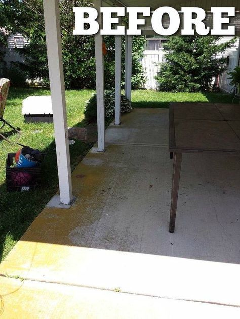 You'll be happy you saw this! Beach Patio Ideas, Yard Planning, Small Covered Patio, Homemade Garden, Concrete Patio Makeover, Patio Remodel, Power Wash, Cement Patio, Flagstone Patio